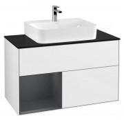 Тумба под раковину Villeroy & Boch Finion 100х50,1 см с подсветкой МДФ глянцевый белый лак/темно-синий матовый лак/стекло черное матовое F112HGGF
