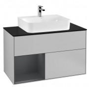 Тумба под раковину Villeroy & Boch Finion 100х50,1 см с подсветкой МДФ светло-серый матовый лак/темно-синий матовый лак/стекло черное матовое F112HGGJ