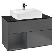 Тумба под раковину Villeroy & Boch Finion 100х50,1 см с подсветкой МДФ антрацит матовый лак/темно-синий матовый лак/стекло черное матовое F112HGGK