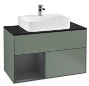 Тумба под раковину Villeroy & Boch Finion 100х50,1 см с подсветкой МДФ оливковый матовый лак/темно-синий матовый лак/стекло черное матовое F112HGGM