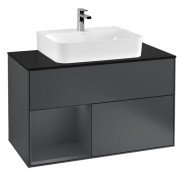 Тумба під раковину Villeroy & Boch Finion 100х50,1 см із підсвічуванням МДФ темно-синій матовий лак/скло чорне матове F112HGHG