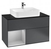 Тумба под раковину Villeroy & Boch Finion 100х50,1 см с подсветкой МДФ темно-синий матовый лак/светло-серый матовый лак/стекло черное матовое F112GJHG