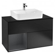 Тумба под раковину Villeroy & Boch Finion 100х50,1 см с подсветкой МДФ черный матовый лак/темно-синий матовый лак/стекло черное матовое F112HGPD