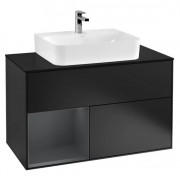 Тумба под раковину Villeroy & Boch Finion 100х50,1 см с подсветкой МДФ черный матовый лак/темно-синий матовый лак/стекло черное матовое F112HGPD