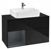 Тумба під раковину Villeroy & Boch Finion 100х50,1 см із підсвічуванням МДФ глянсовий чорний лак/темно-синій матовий лак/скло чорне матове F112HGPH