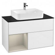 Тумба под раковину Villeroy & Boch Finion 100х50,1 см с подсветкой МДФ глянцевый белый лак/песок матовый лак/стекло черное матовое F112HHGF