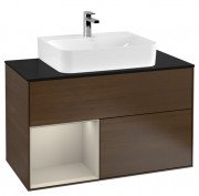 Тумба под раковину Villeroy & Boch Finion 100х50,1 см с подсветкой ДСП шпон грецкого ореха/песок матовый лак/стекло черное матовое F112HHGN