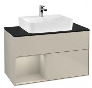 Тумба під раковину Villeroy & Boch Finion 100х50,1 см із підсвічуванням МДФ пісок матовий лак/скло чорне матове F112HHHH