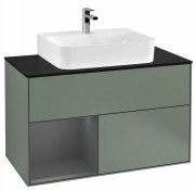 Тумба под раковину Villeroy & Boch Finion 100х50,1 см с подсветкой МДФ оливковый матовый лак/антрацит матовый лак/стекло черное матовое F112GKGM