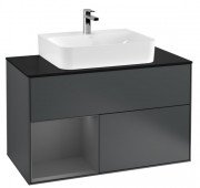 Тумба під раковину Villeroy & Boch Finion 100х50,1 см з підсвічуванням темно-синій матовий лак/антрацит матовий лак/скло чорне матове F112GKHG