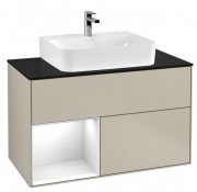 Тумба под раковину Villeroy & Boch Finion 100х50,1 см с подсветкой МДФ песок матовый лак/глянцевый белый лак/стекло черное матовое F112GFHH