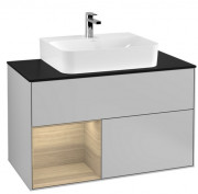 Тумба под раковину Villeroy & Boch Finion 100х50,1 см с подсветкой МДФ светло-серый матовый лак/шпон дуба/стекло черное матовое F112PCGJ