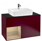 Тумба под раковину Villeroy & Boch Finion 100х50,1 см с подсветкой МДФ пион матовый лак/шпон дуба/стекло черное матовое F112PCHB