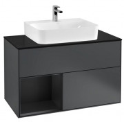 Тумба под раковину Villeroy & Boch Finion 100х50,1 см с подсветкой МДФ темно-синий матовый лак/черный матовый лак/стекло черное матовое F112PDHG