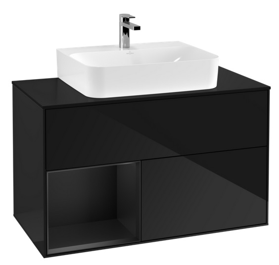 Тумба под раковину Villeroy & Boch Finion 100х50,1 см с подсветкой МДФ глянцевый черный лак/черный матовый лак/стекло черное матовое F112PDPH