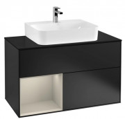 Тумба под раковину Villeroy & Boch Finion 100х50,1 см с подсветкой МДФ черный матовый лак/песок матовый лак/стекло черное матовое F112HHPD