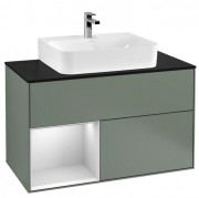 Тумба под раковину Villeroy & Boch Finion 100х50,1 см с подсветкой МДФ оливковый матовый лак/белый матовый лак/стекло черное матовое F112MTGM