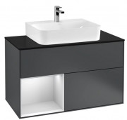 Тумба под раковину Villeroy & Boch Finion 100х50,1 см с подсветкой МДФ темно-синий матовый лак/белый матовый лак/стекло черное матовое F112MTHG