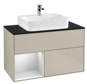 Тумба под раковину Villeroy & Boch Finion 100х50,1 см с подсветкой МДФ песок матовый лак/белый матовый лак/стекло черное матовое F112MTHH