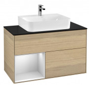 Тумба под раковину Villeroy & Boch Finion 100х50,1 см с подсветкой ДСП шпон дуба/белый матовый лак/стекло черное матовое F112MTPC