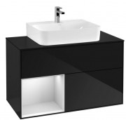 Тумба под раковину Villeroy & Boch Finion 100х50,1 см с подсветкой МДФ глянцевый черный лак/белый матовый лак/стекло черное матовое F112MTPH