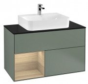 Тумба под раковину Villeroy & Boch Finion 100х50,1 см с подсветкой МДФ оливковый матовый лак/шпон дуба/стекло черное матовое F112PCGM