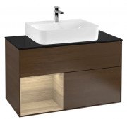 Тумба под раковину Villeroy & Boch Finion 100х50,1 см с подсветкой ДСП шпон грецкого ореха/шпон дуба/стекло черное матовое F112PCGN