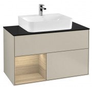 Тумба под раковину Villeroy & Boch Finion 100х50,1 см с подсветкой МДФ песок матовый лак/шпон дуба/стекло черное матовое F112PCHH