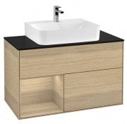 Тумба под раковину Villeroy & Boch Finion 100х50,1 см с подсветкой ДСП шпон дуба/стекло черное матовое F112PCPC