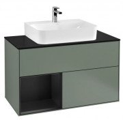 Тумба під раковину Villeroy & Boch Finion 100х50,1 см із підсвічуванням МДФ оливковий матовий лак/чорний матовий лак/скло чорне матове F112PDGM