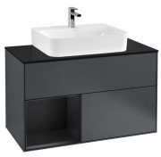 Тумба под раковину Villeroy & Boch Finion 100х50,1 см с подсветкой МДФ темно-синий матовый лак/черный матовый лак/стекло черное матовое F112PDHG