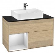 Тумба під раковину Villeroy & Boch Finion 100х50,1 см з підсвічуванням ДСП шпон дуба/білий матовий лак/скло чорне матове F112MTPC