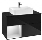 Тумба під раковину Villeroy & Boch Finion 100х50,1 см із підсвічуванням МДФ глянсовий чорний лак/білий матовий лак/скло чорне матове F112MTPH