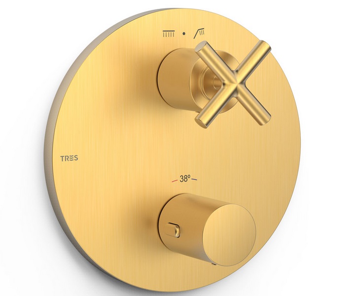 Термостат для душа Tres Mont Blanc встраиваемый одновентильный матовое золото 28325001OM