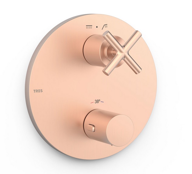 Термостат для душу Tres Mont Blanc вбудований одновентильний матове рожеве золото 28325001OPM