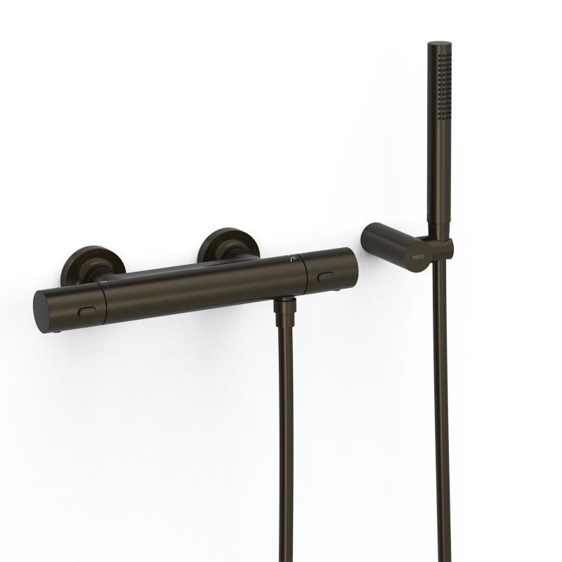 Термостат для душу Tres Over-wall настінний з душовим набором чорна бронза 19016429KMB