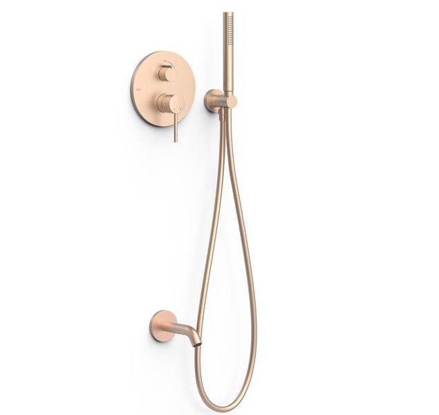 Смеситель для душа Tres Study Exclusive с изливом и душевым набором матовое розовое золото 26228006OPM