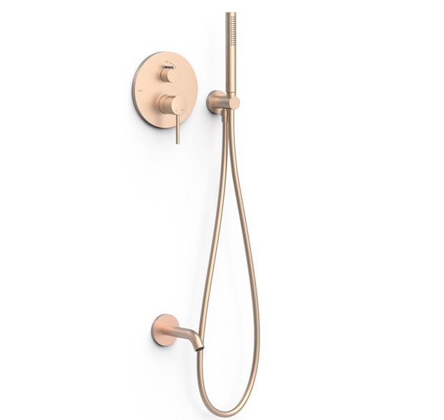 Змішувач для душу Tres Study Exclusive із зливом та душовим набором матове рожеве золото 26228006OPM