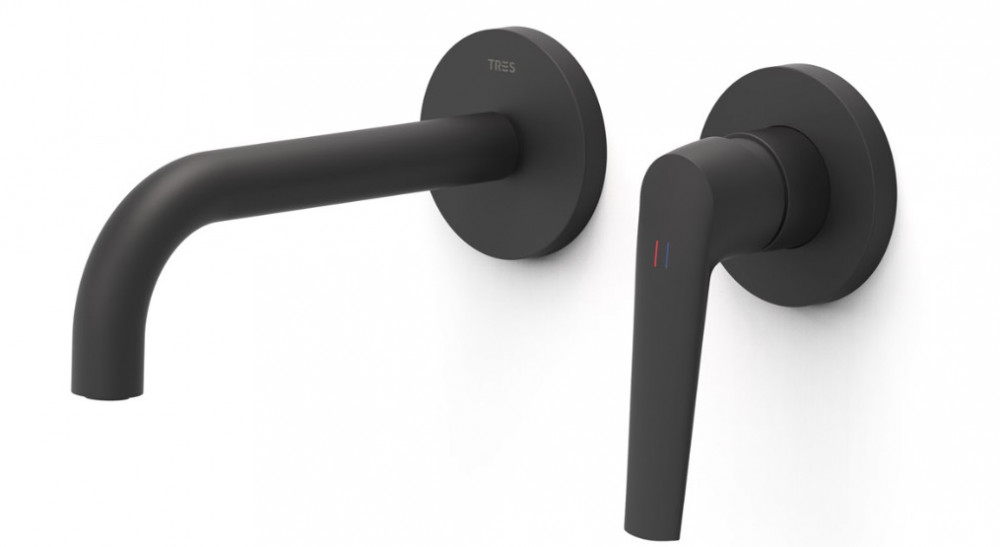 Смеситель для раковины Tres Fuji однорычажный настенный матовый черный 28130001NM