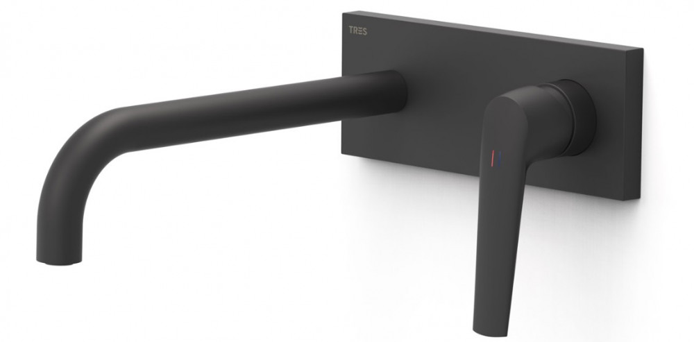 Смеситель для раковины Tres Fuji однорычажный настенный матовый черный 28130004NM