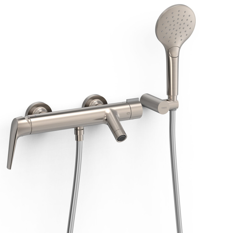 Смеситель для ванной Tres Fuji однорычажный с душевым гарнитуром сталь 28117001AC