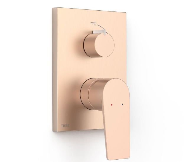 Смеситель для душа Tres Project встраиваемый однорычажный 2 потребителя матовое розовое золото 21128110OPM