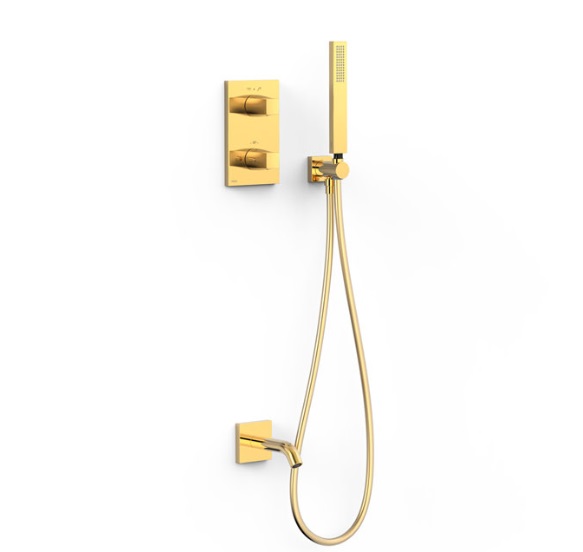 Термостат для ванной Tres Therm-Box на 2 потребителя с душевым гарнитуром золото 21125007OR