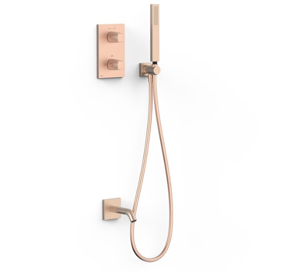 Термостат для ванної Tres Therm-Box на 2 споживача з душовим гарнітуром матове рожеве золото 21125007OPM