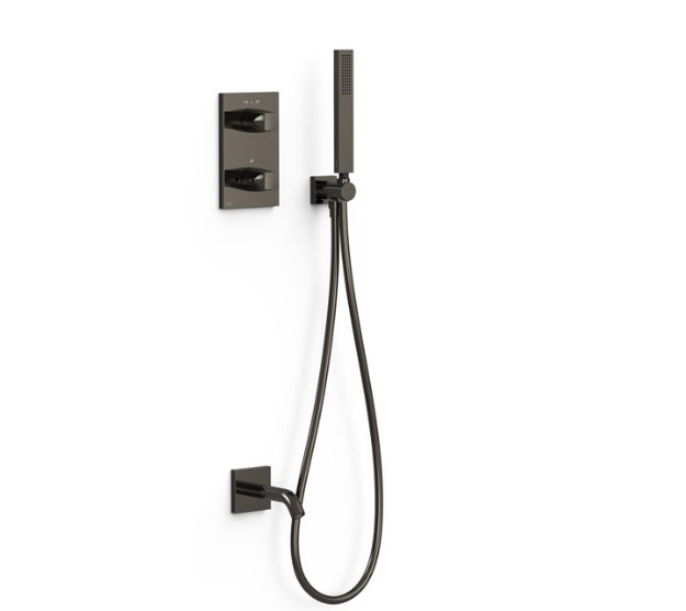 Термостат для ванной Tres Therm-Box на 2 потребителя с душевым гарнитуром металлик черный 21125007KM