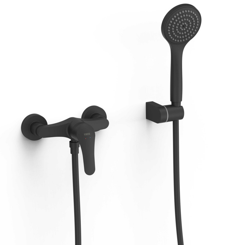 Смеситель для душа Tres Base Plus однорычажный с душевым набором матовый черный 21616710NM