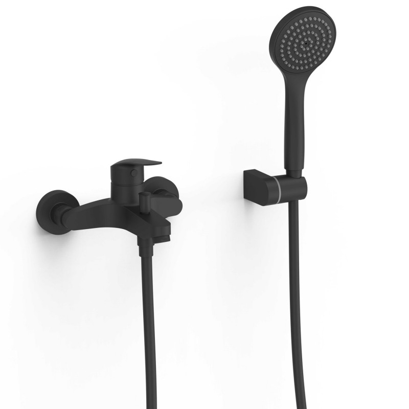 Смеситель для ванной Tres Base Plus однорычажный с душевым набором матовый черный 21617010NM