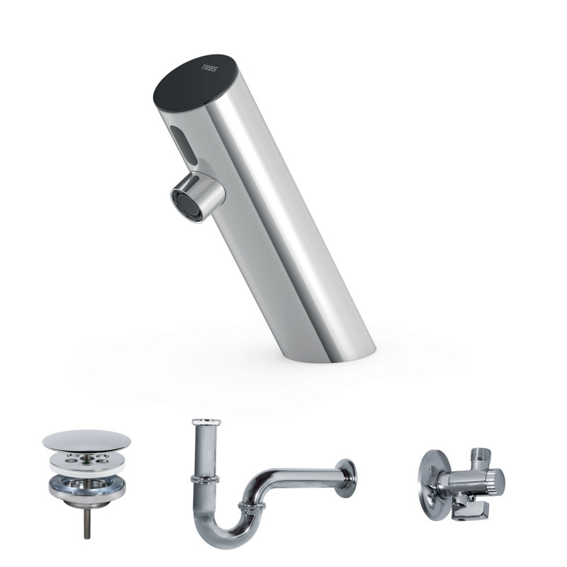 Кран для раковины Tres Electronic электронный с донным клапаном и сифоном хром 39210391