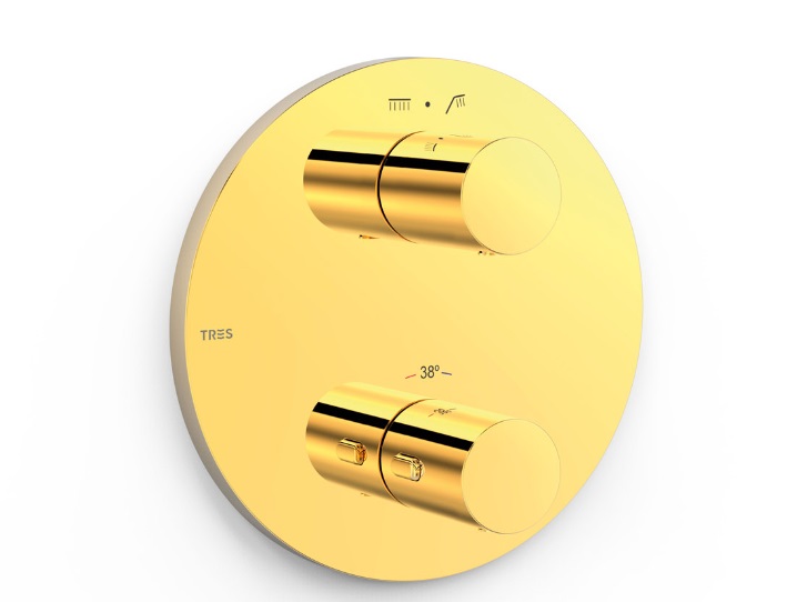 Термостат для душа Tres Therm-Box встраиваемый на 2 потребителя золото 26225001OR