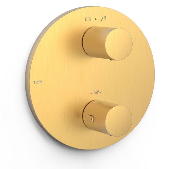Термостат для душу Tres Therm-Box вбудований на 2 споживача матове золото 26225001OM